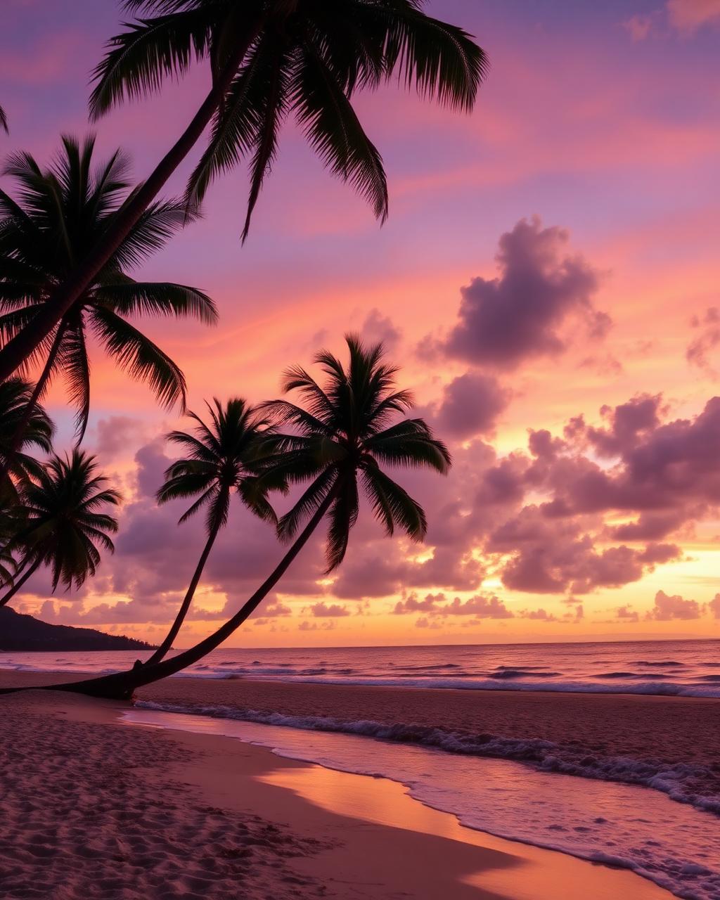 Praia brasileira ao anoitecer com coqueiros, representando viagens nacionais
